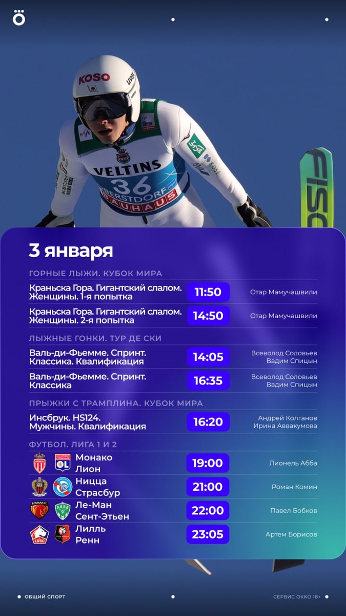 Зимние виды спорта и горячие футбольные баталии — не пропустите лучшие события сезона